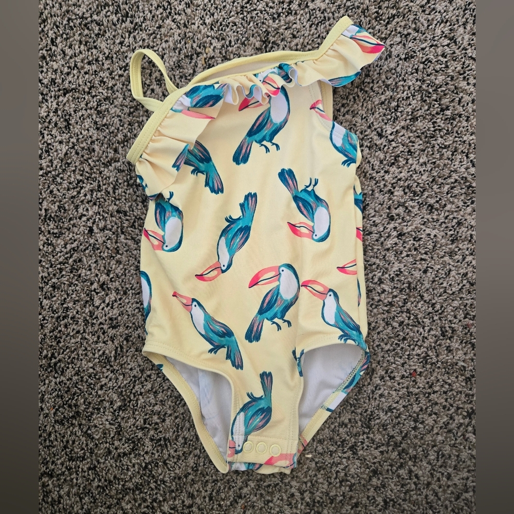 Yellow Toucan Print Kids Swimsuit